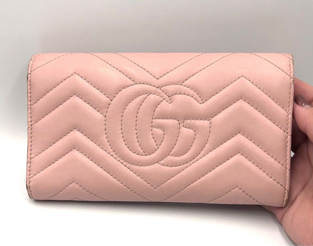 Gucci GG Marmont Leather Beige Pink Long Wallet Women's Japan