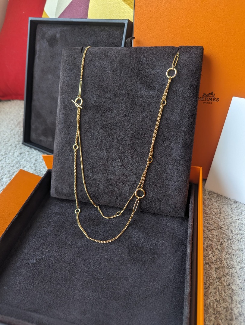 Hermes Echappee long necklace 18k rose gold box certificate