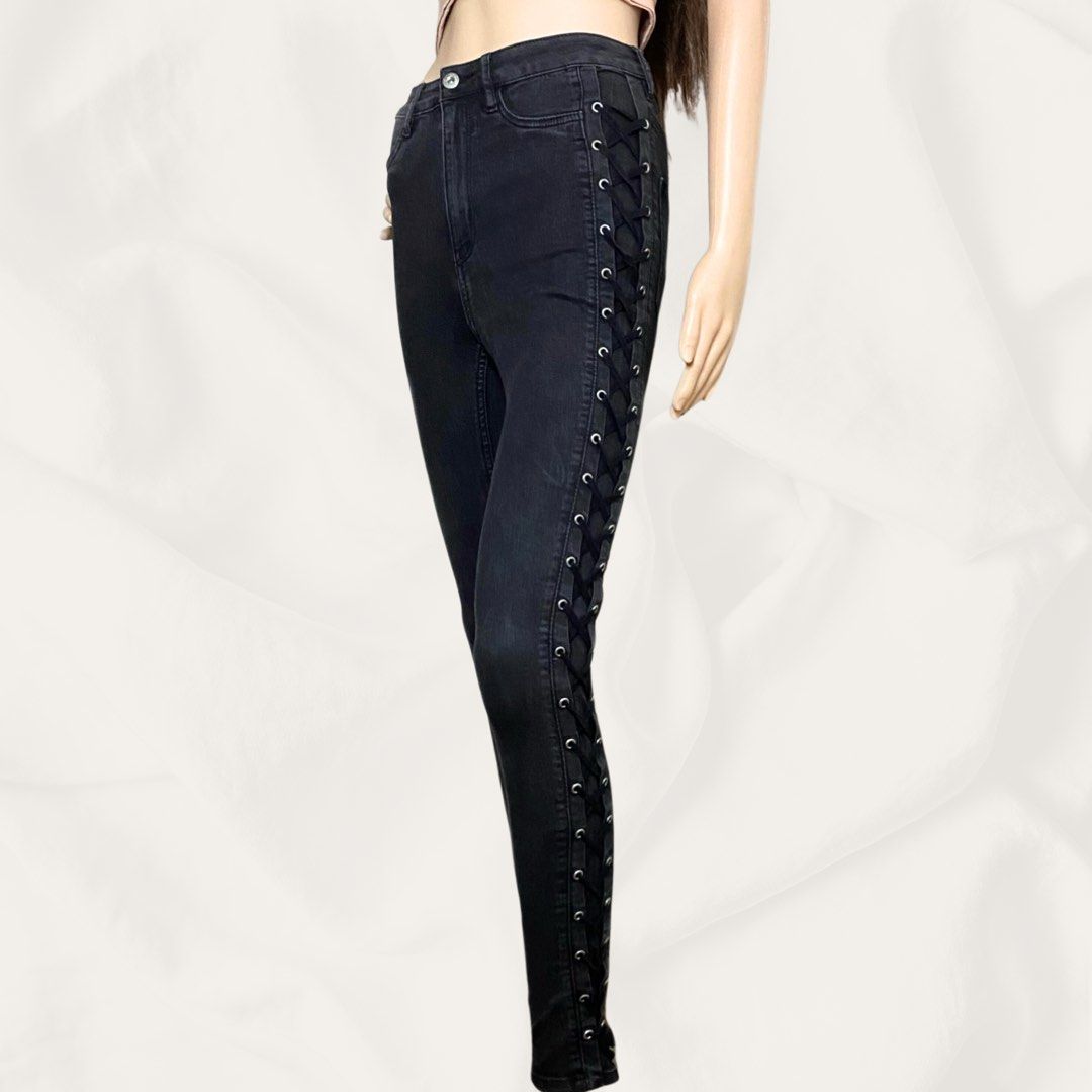 Side Lace-Up Skinny Jeans