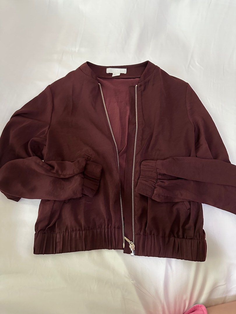 SALE H M lightweight bomber jacket maroon Women s Fashion Coats