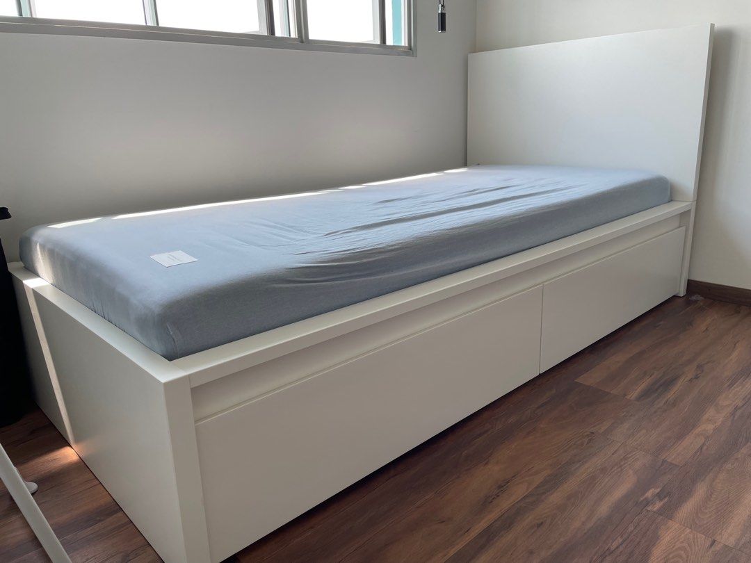 IKEA MALM BED WITH STORAGE 90x200cm SINGLE BED WITH STORAGE, Furniture & Home Living, Furniture