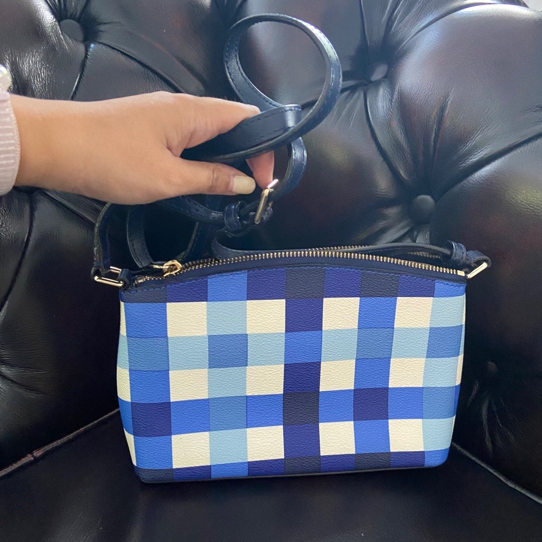 Kate Spade Blue White Plaid Sling Bag Like New