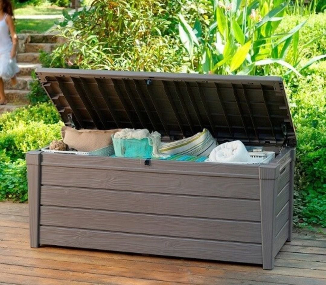 Keter Brightwood Resin 120 Gallon Outdoor Storage Deck box, Furniture