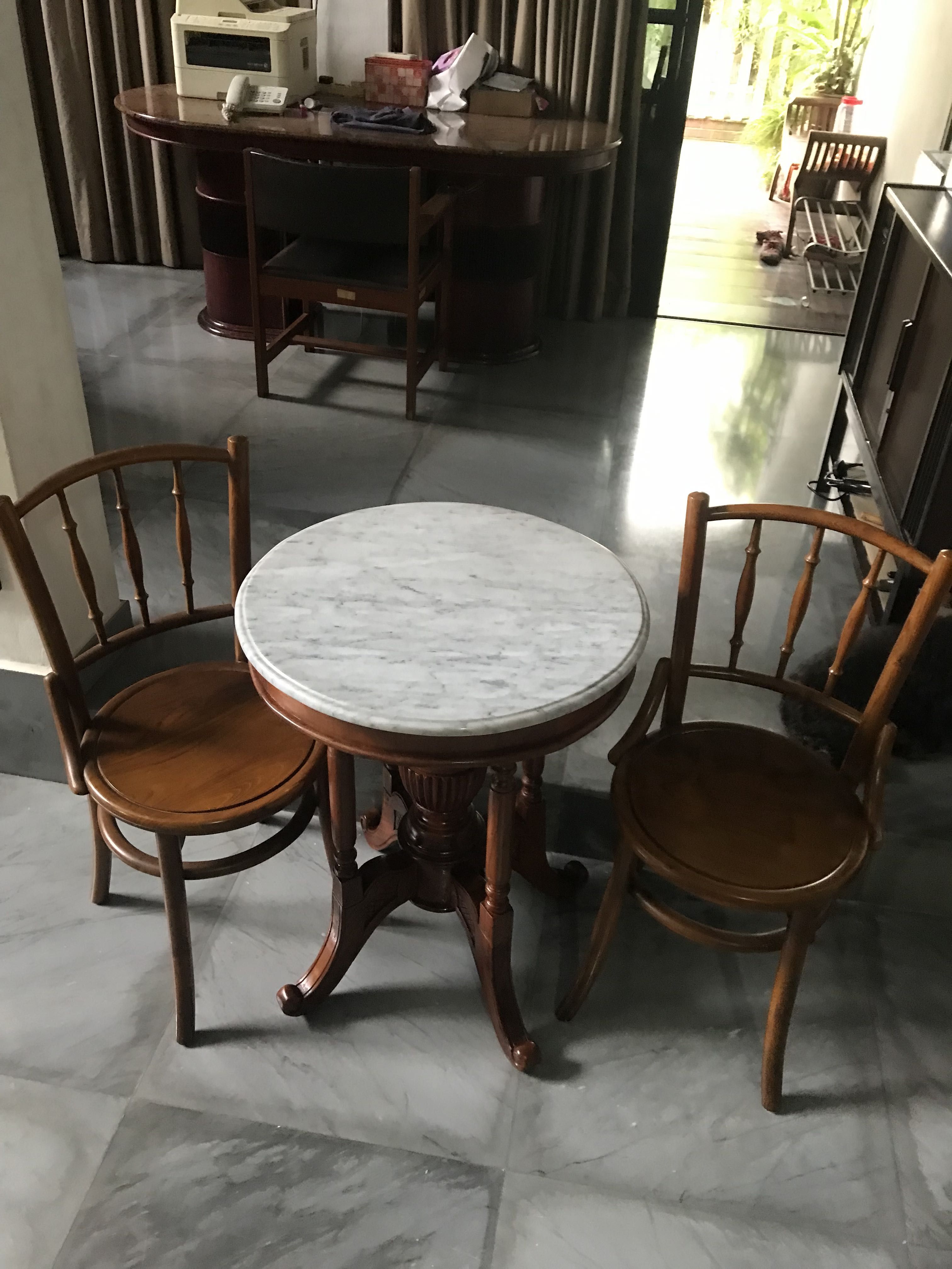 Kopitiam marble table and 2 chairs Furniture Home Living Furniture Tables Sets on Carousell