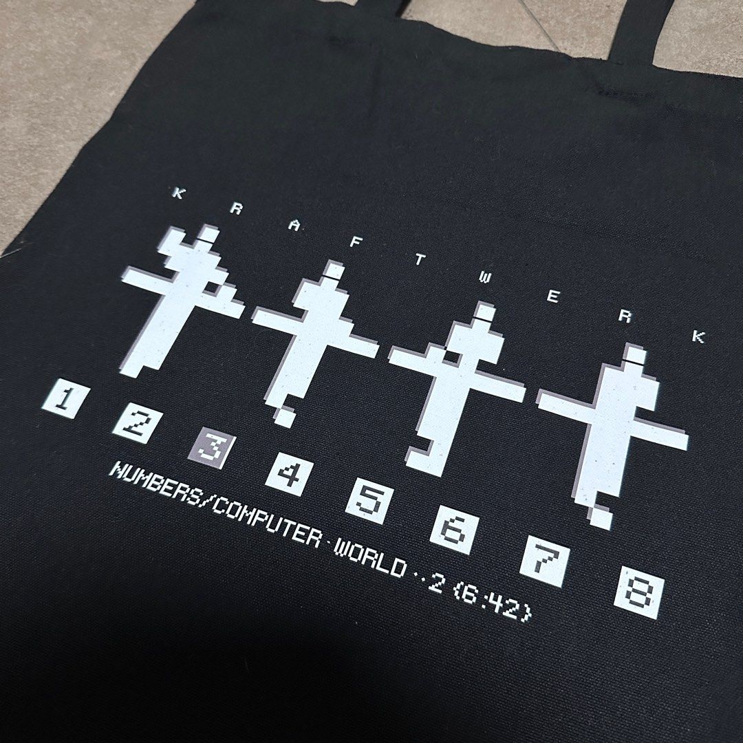 Kraftwerk Numbers Computer World tote bag in black, 女裝, 手袋及銀包, Tote Bags  Carousell