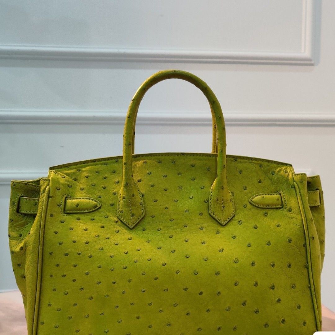 kwanpen Birkin 25 green ostrich genuine leather, Luxury, Bags