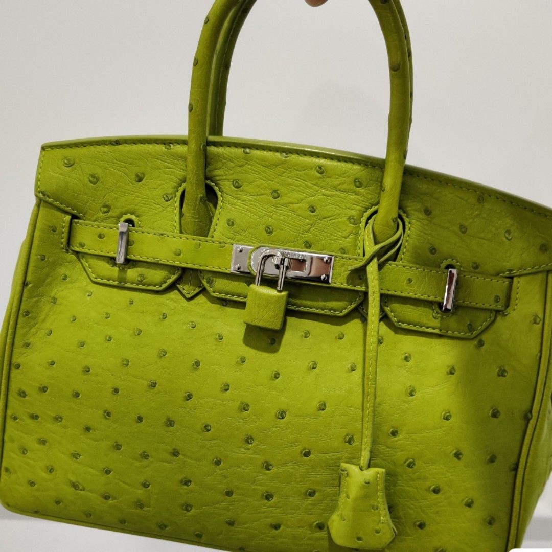 kwanpen Birkin 25 green ostrich genuine leather, Luxury, Bags