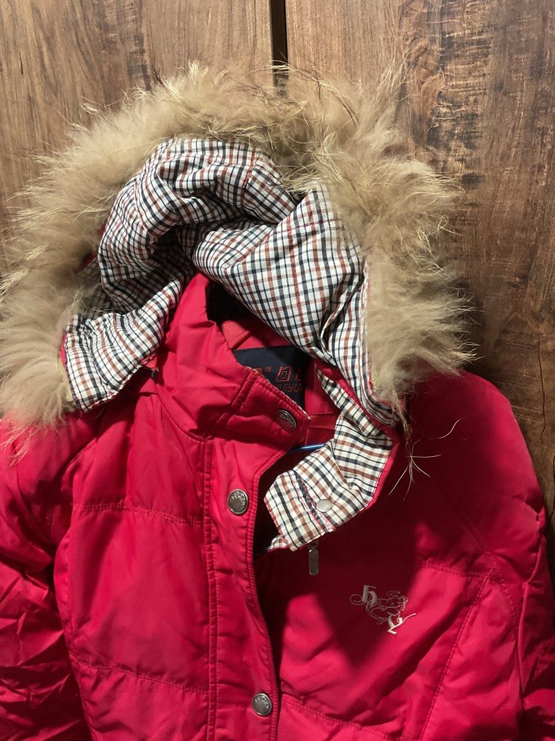 Red puffer coat new arrivals with fur hood