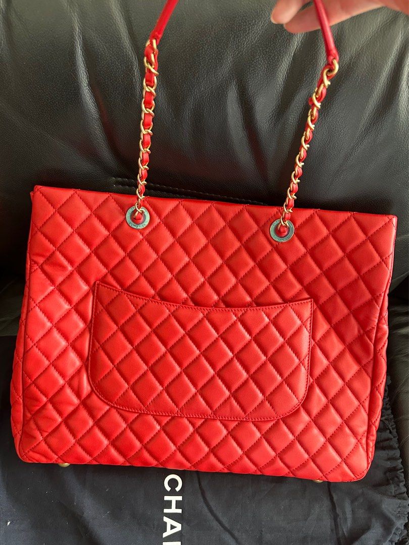 Like New Chanel Classic Large Shopper Tote Lambskin Red Ghw 18