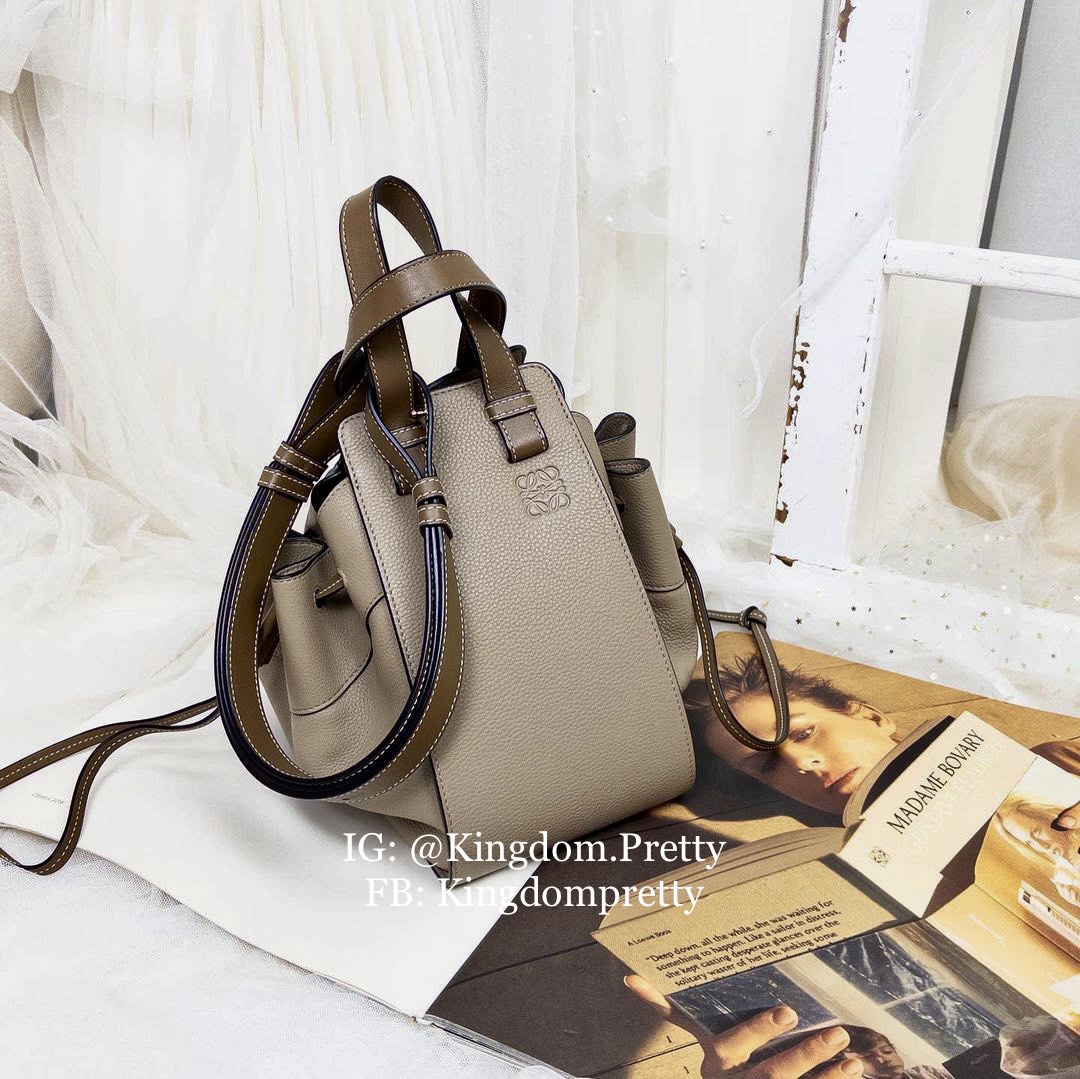 Loewe Hammock Small Size Drawstring Bucket Bag in Sand Grained