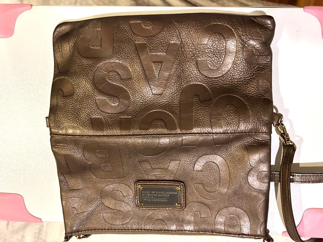 Marc by Marc Jacobs bronze fold over sling bag cross body clutch