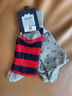 Mid calf socks cute printed pattern preppy  red grey tommy hilfiger for men or unisex