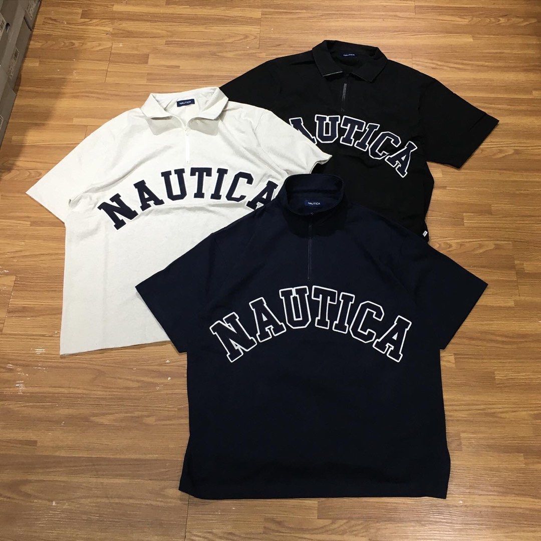 Nautica JP Arch Logo Half Zip SS tee, 男裝, 上身及套裝, T-shirt