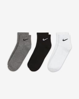 Nike Every Day Cushioned Multicolor 3 Pairs Training Ankle Socks Grey Black White Short Socks Size Large Fits 9-13 Brand New w Tags Plastic Labels