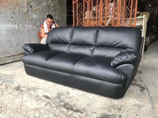 Nitori black bulky & fluffy leather couch sofa  78L x 36W x 17H seat height inches Sandalan height 34 inches In good condition