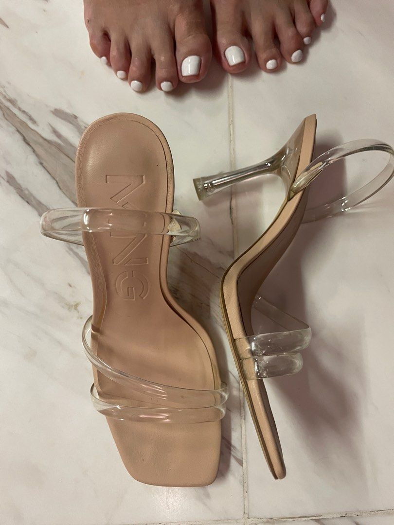 Fusion perspex block heel peep sales toe mule in nude patent
