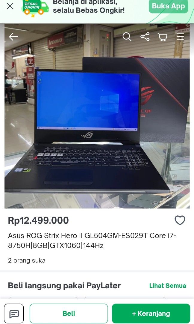 [NVIDIA GTX 1060 6GB] LAPTOP Sultan ASUS ROG GL504GM Core i78750 RAM