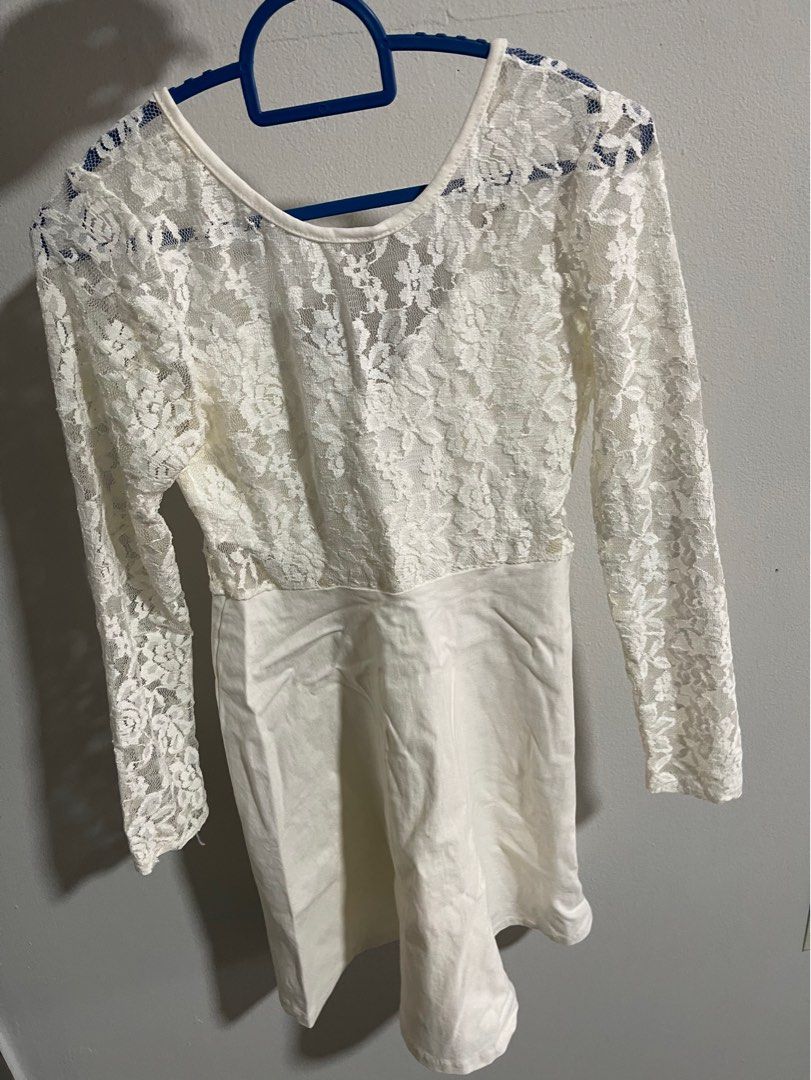 White lace top long sleeve bodycon dress top