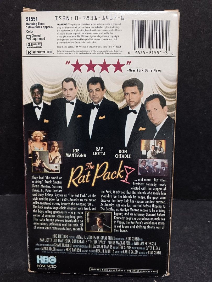 The Rat Pack Movie Where To Watch Original VHS Tape: The Rat Pack - Joe Mantegna, Ray Liotta, Don Cheadle