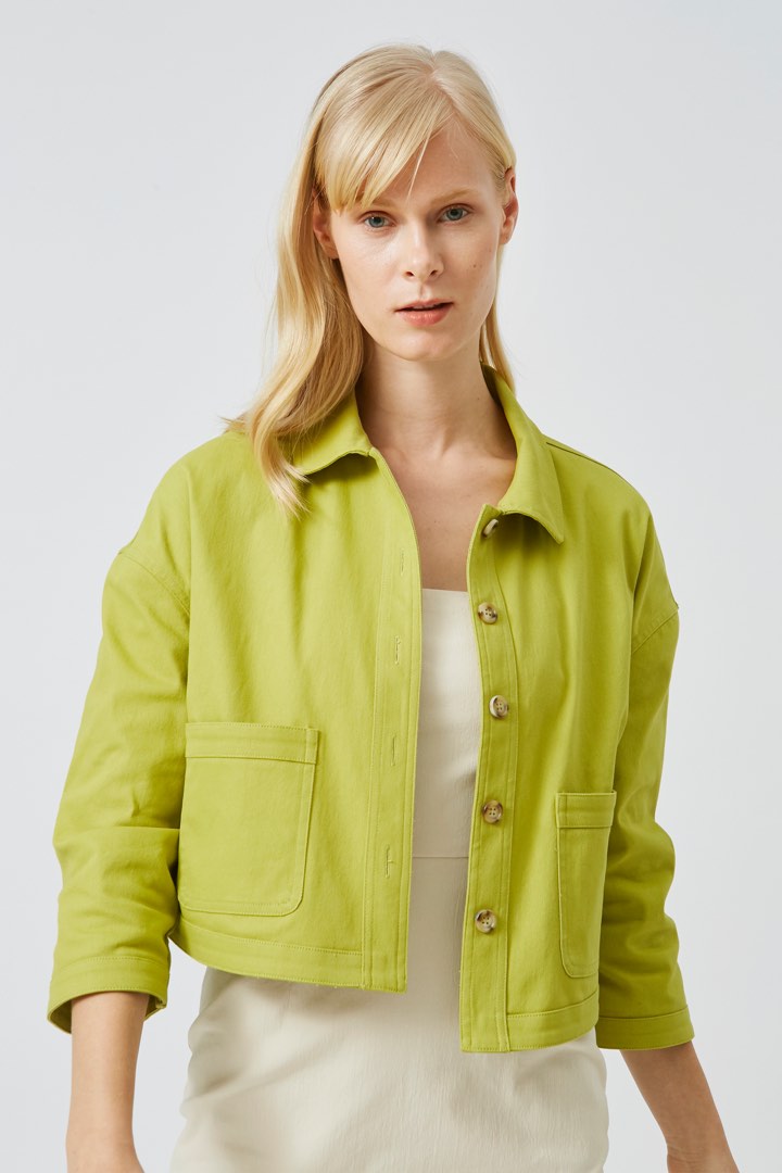 OSN Green Collared Cotton Jacket, Women's Fashion, Coats, Jackets and