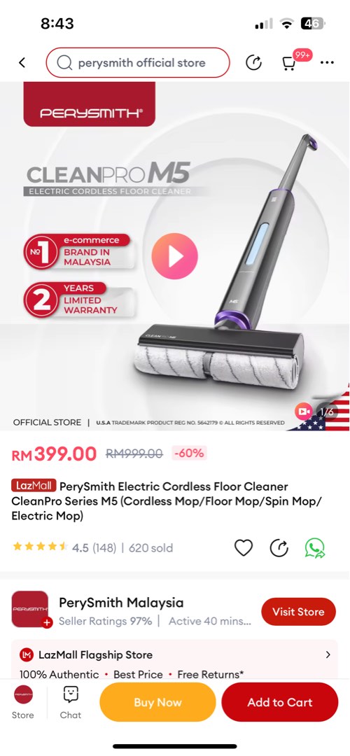 PerySmith Electric Cordless Floor Cleaner CleanPro Series M5 (Cordless