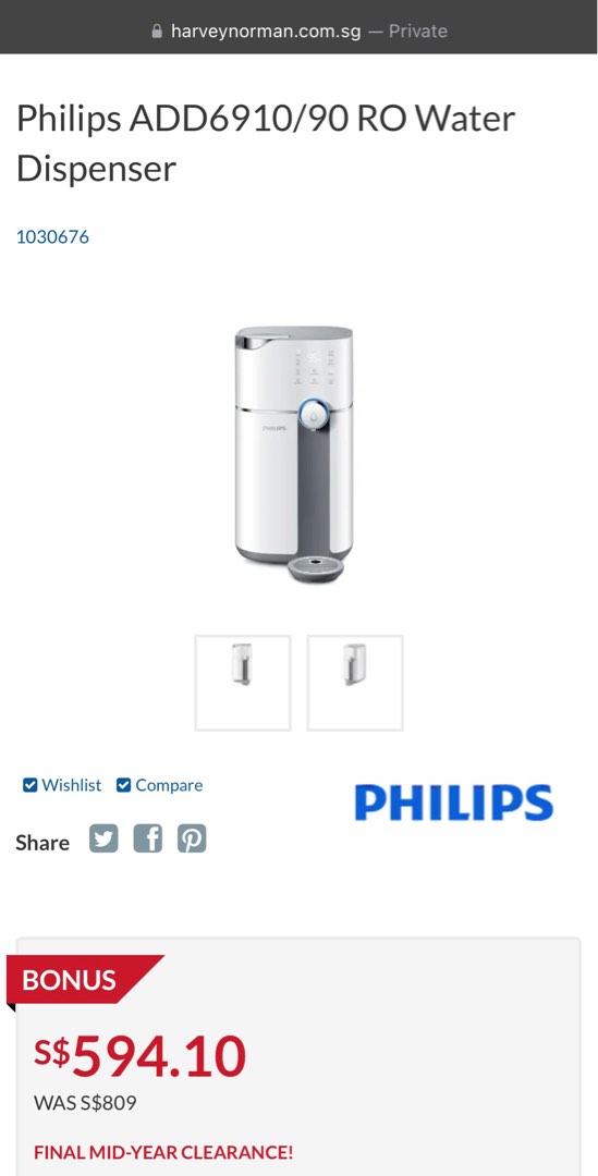 Philips ADD6910/90 RO Water Dispenser, TV & Home Appliances, Kitchen