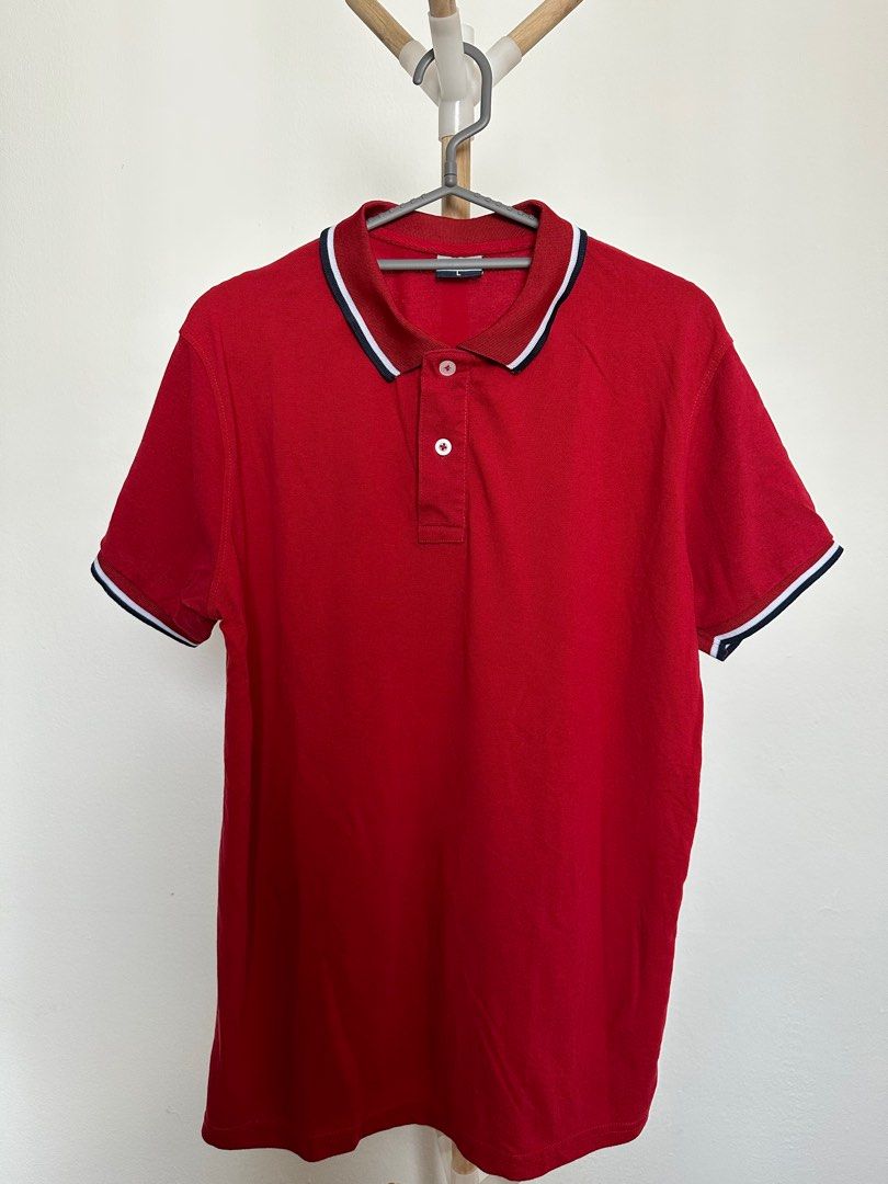 red and navy blue polo shirt
