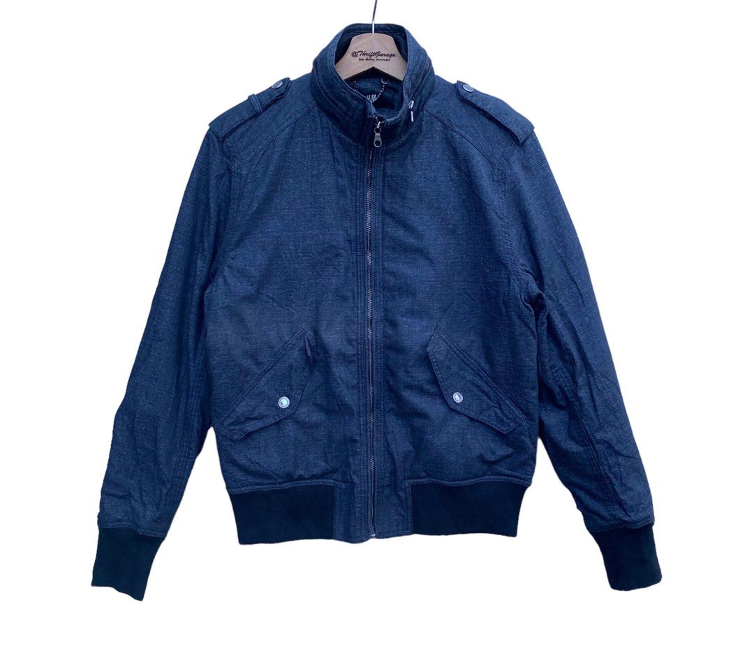 Rare H M Denim Style Bomber Harrington Jacket Shoulder Pad