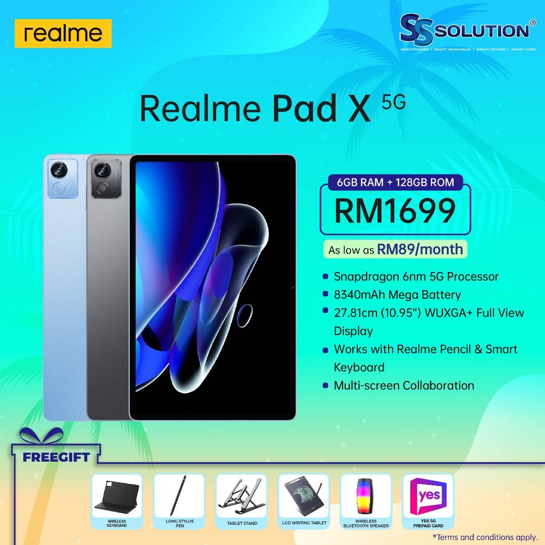 realme Pad X 5G (6GB RAM + 128GB ROM) Tablet l 10.95″ l Snapdragon 695 5G l  8340mAh l 33W Fast Charging