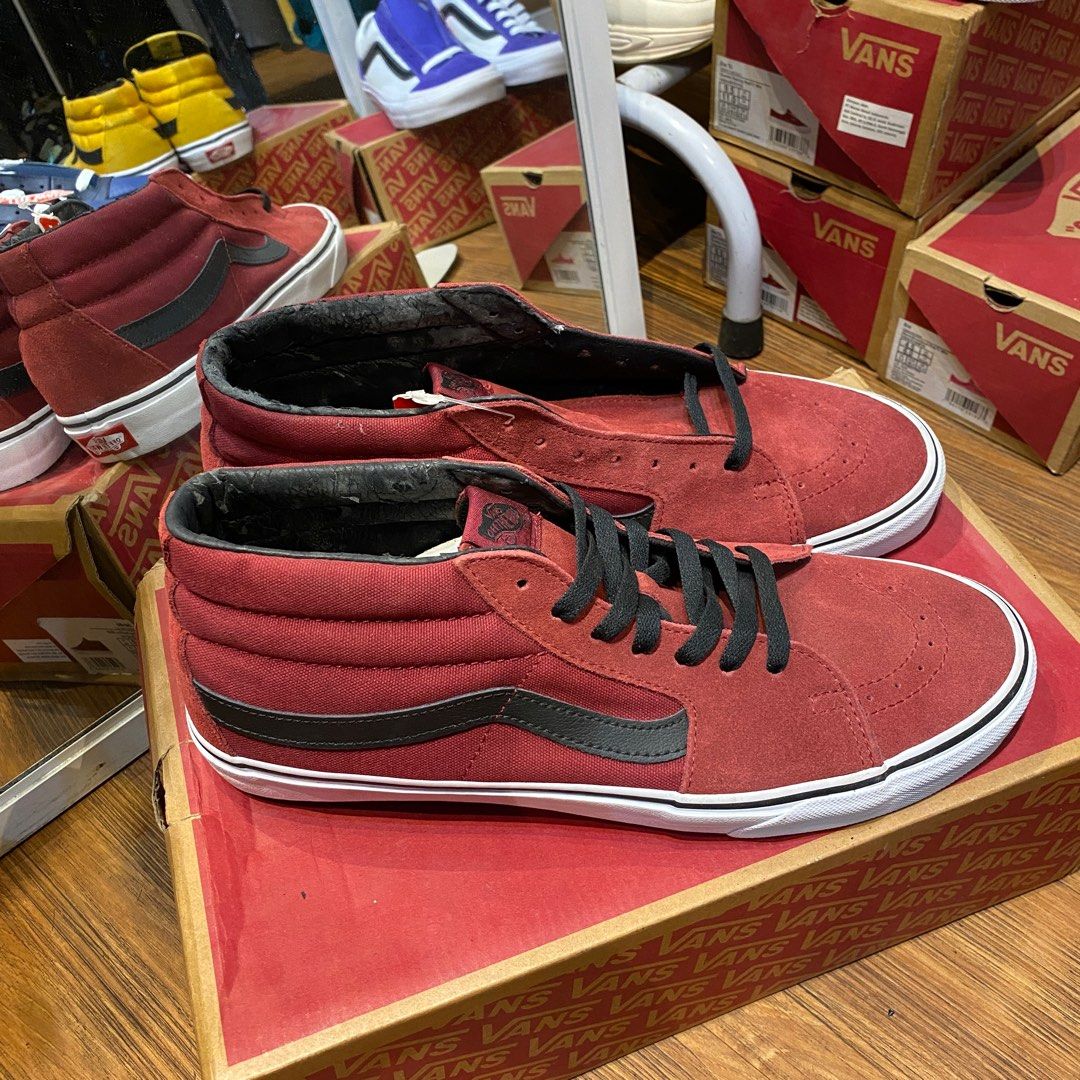 Sepatu vans sk8 mid biking red suede original resmi navya under