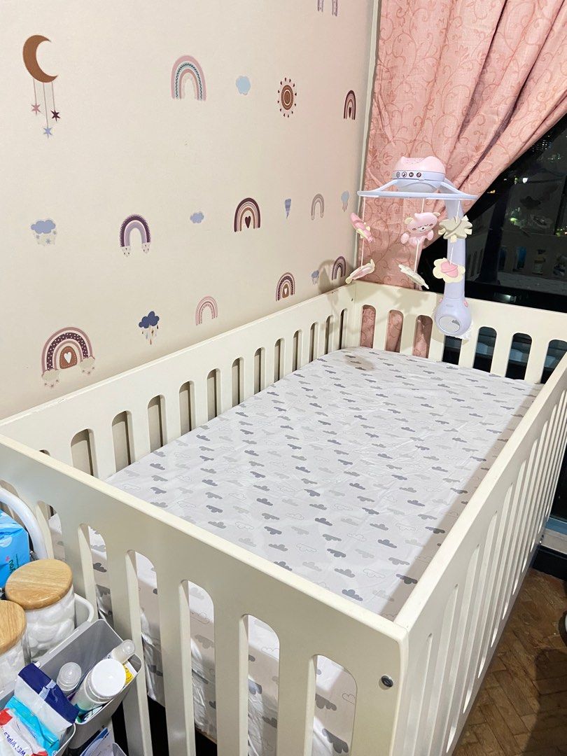 SET 3 in 1 Cuddlebug Madison Convertible Crib Mattress sheets bumper guard crib mobile toy Babies Kids Baby Nursery Kids Furniture Cots Cribs on Carousell