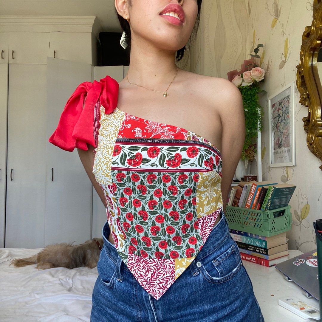 Shein Floral Red One Shoulder Top