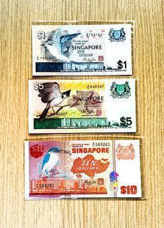 Singapore bird series 1,5 and 10 dollars