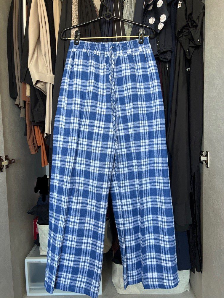 Checkered blue pants sales