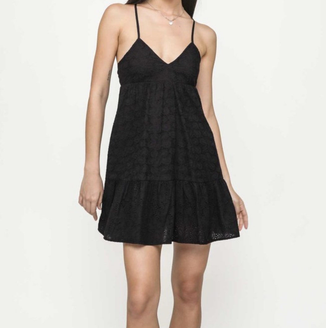 The Tinsel Rack Kiara Padded Eyelet Dress (Black), Women's Fashion