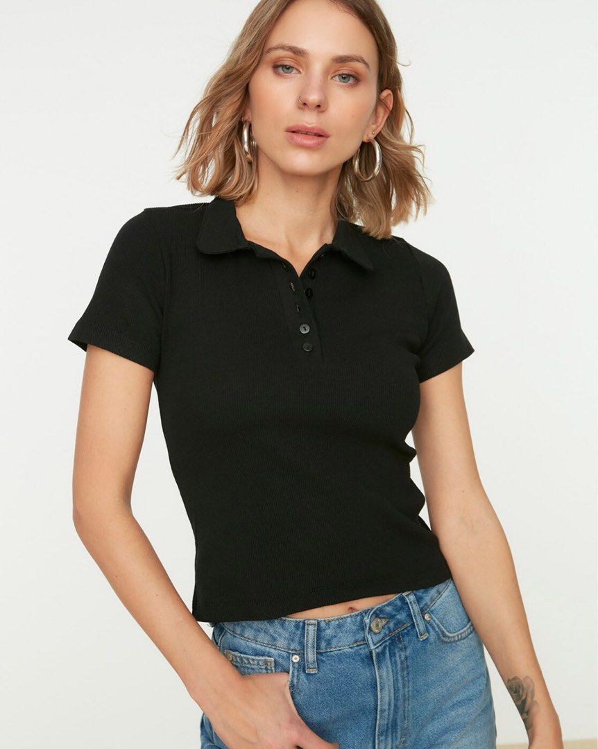Trendyol Collection Polo T-shirt - Black - Regular