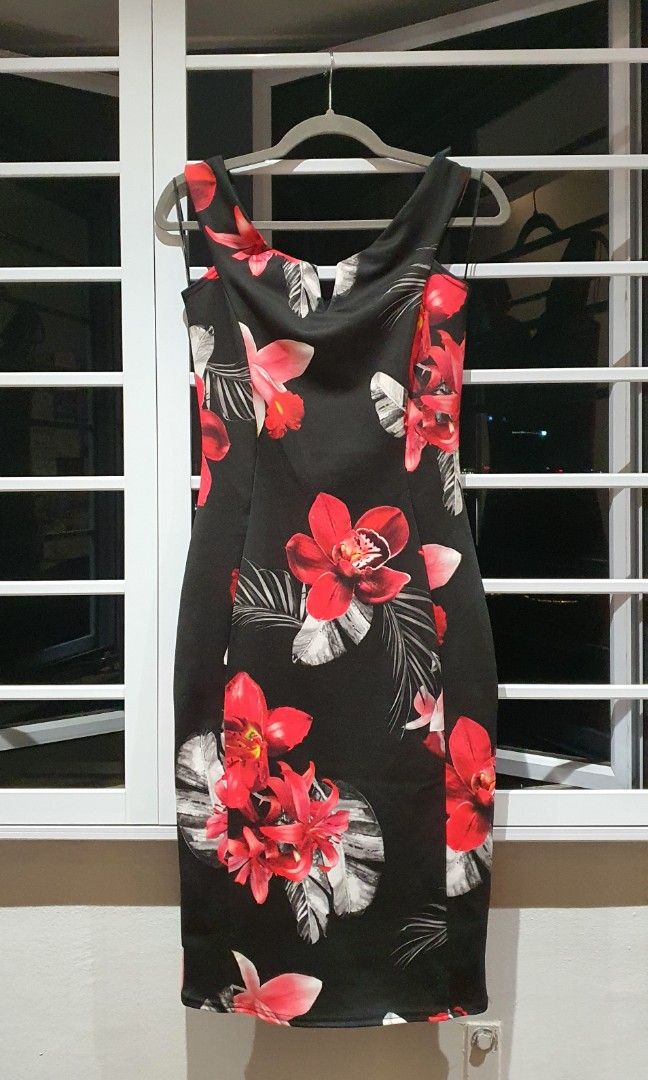 Tropical flower evening dress Women s Fashion Dresses Sets