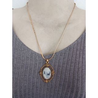 Unique Blue Cameo Lady Pendant Jewelry Statement Necklace