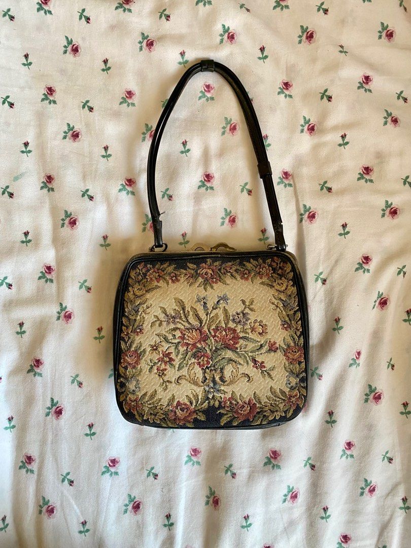 Vintage 1940s Bakelite Frame Box Tapestry Fabric Bag – Mint Market