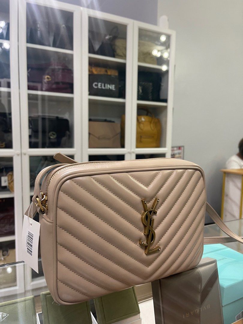 YSL Lou Camera Bag in Beige Quilted Leather