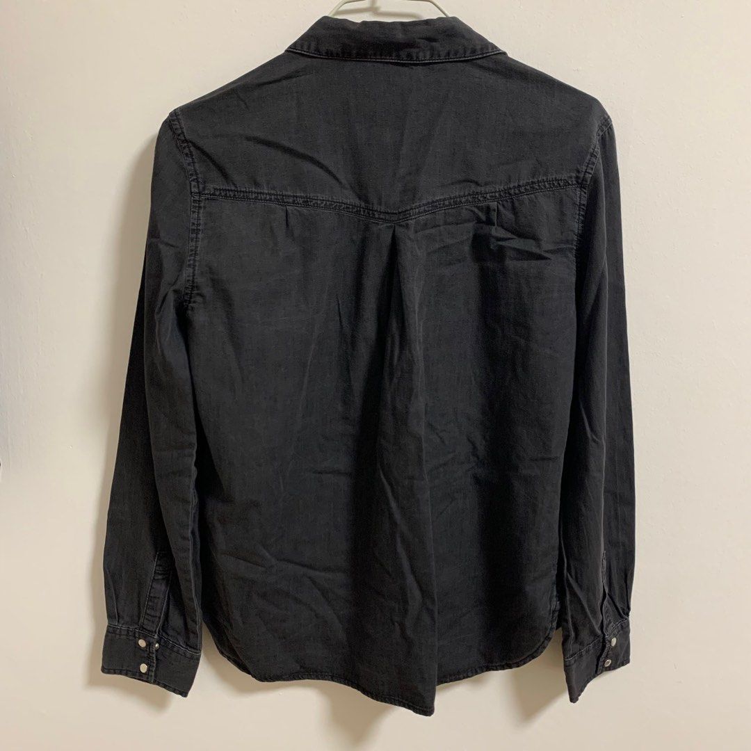 Washed black denim shirt store