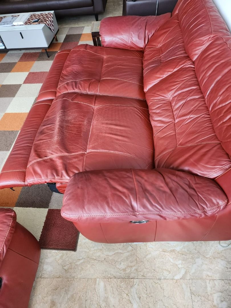 Genuine Full Leather Sofa (3 +2) Recliner, Furniture & Home Living