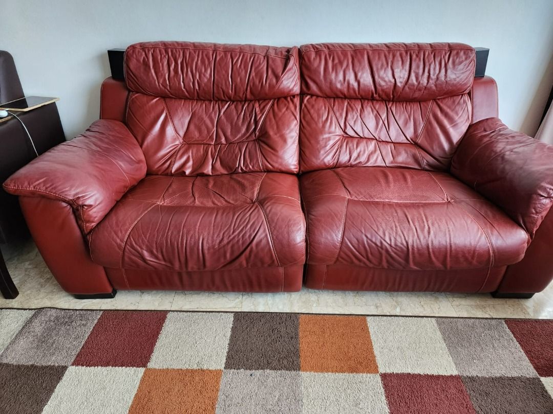 Genuine Full Leather Sofa (3 +2) Recliner, Furniture & Home Living