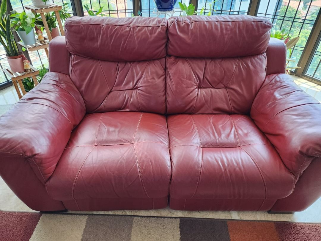 Genuine Full Leather Sofa (3 +2) Recliner, Furniture & Home Living