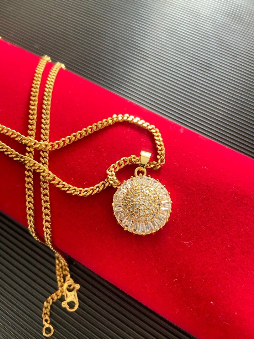 24k Gold plated round diamond chains set