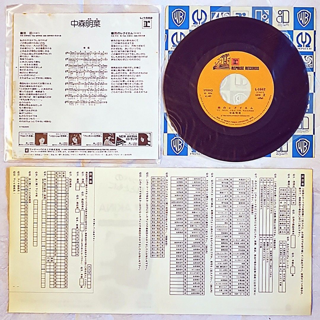 中森明菜的第6張7吋黑膠單曲EP舊版細碟(45rpm)《禁区》（禁區），1983年9月7日由日本華納·先鋒首版發行(EP:  L-1662)，此為極少附有《禁区》EP專屬歌迷會問卷海報抽獎表格的版本。, 興趣及遊戲, 音樂、樂器 配件, 音樂與媒體-