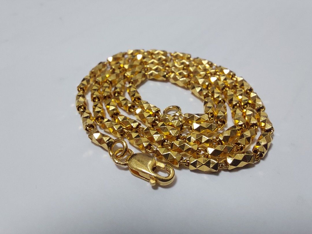 916 gold 3d diamond cut bead chain necklace 12.72gm 44.2cm
