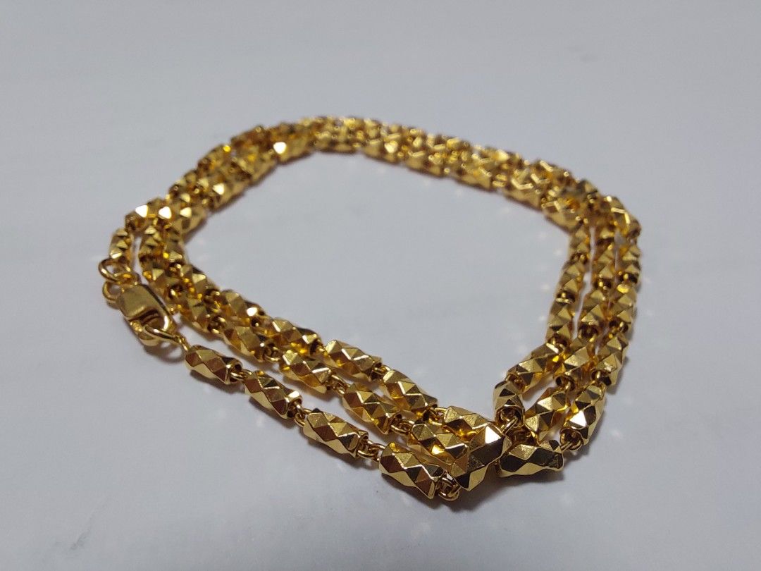 916 gold 3d diamond cut bead chain necklace 12.72gm 44.2cm