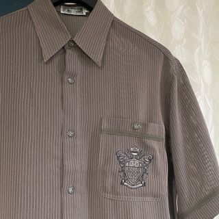 經典絲紗質感丁子茶棕刺繡紋薄短袖襯衫
