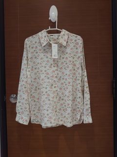 免運全新 NU V 雪紡花朵長袖襯衫 NET 網路品牌 雪紡花卉上衣 有吊牌 L
